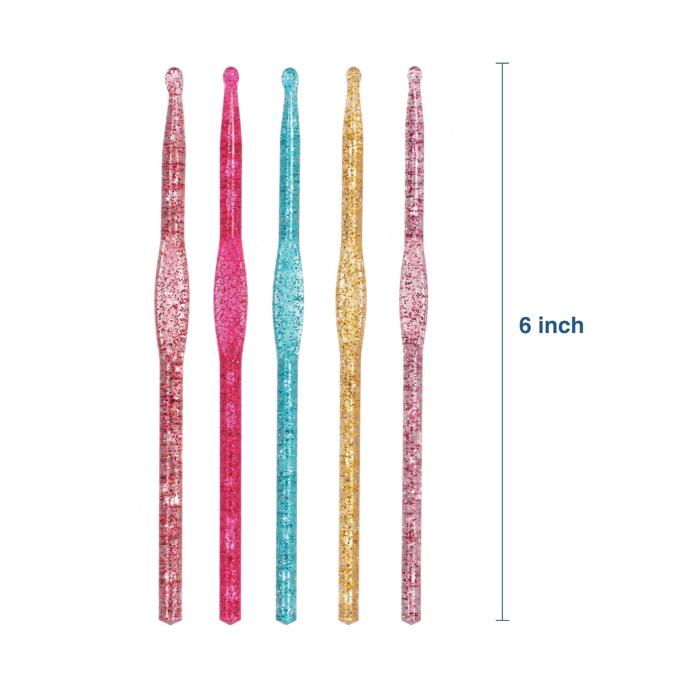 Hello Hobby Glitter Acrylic Crochet Hooks, Sizes G-K, 5-Piece Set