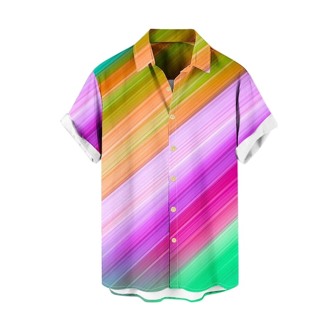 Mens Manga Corta Botón Abajo Camisas Gira Cuello Impresión Botón Camisa, Casual Blusa de Verano para Hombres