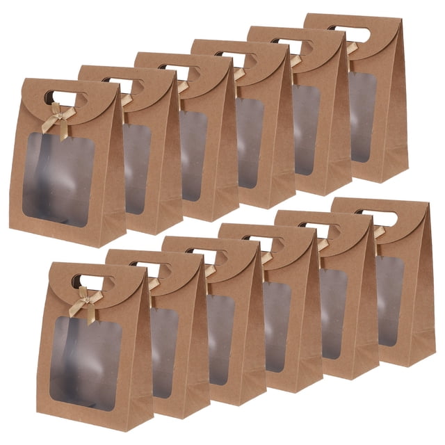 BESTYASH 20Ud Bolsa Kraft Con Ventana Transparente Y Asas Para Regalos Con Lazo Para Fiestas Y Dulces