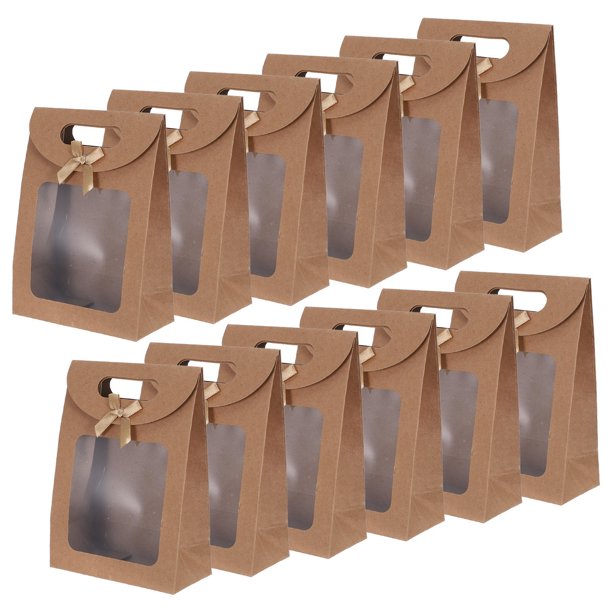 BESTYASH 20Ud Bolsa Kraft Con Ventana Transparente Y Asas Para Regalos Con Lazo Para Fiestas Y Dulces