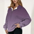 thumbnail image 2 of Sexlip Women's Solid Color Long Sleeve Zip Up Sweatshirt Hoodless Pullover Top with Pocket for Daily Travel Purple XXL, 2 of 5
