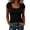 Black, variant on Women’s Short Sleeve Ribbed Knit U-Neck T-Shirt Slim-Fit Bodycon Casual Tee Low Neckline Form-Fitting Summer Top Ideal Base Layer for Daily Layering