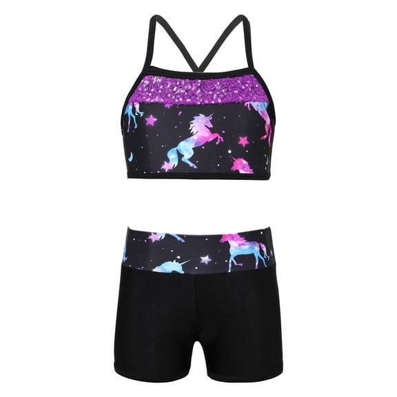 YiZYiF Girls Mermaid Print 2Pcs Ballet Dance Outfit Athletic Gymnastics Activewear