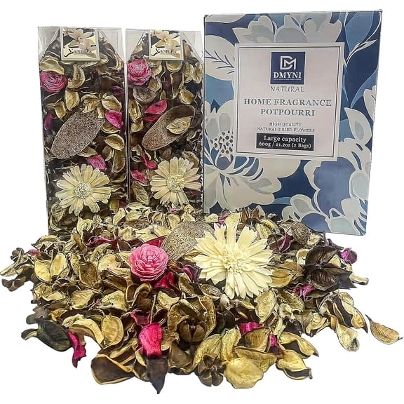 Scented Potpourri Bowl Filler for Home Decor, 21.2 oz Dried Flower Potpourris Bags, Decorative Pot pourri Mix for Spring, Summer, Fall & Winter (Natural, Vanilla Potpourri)
