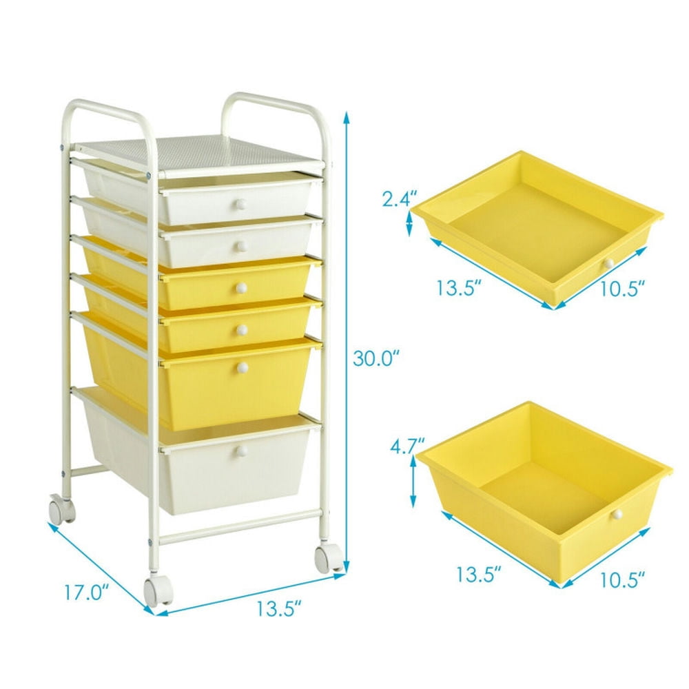 Demi Bonn 6 Drawers Rolling Storage Cart Organizer with 4 Universal Casters, Yellow & Beige