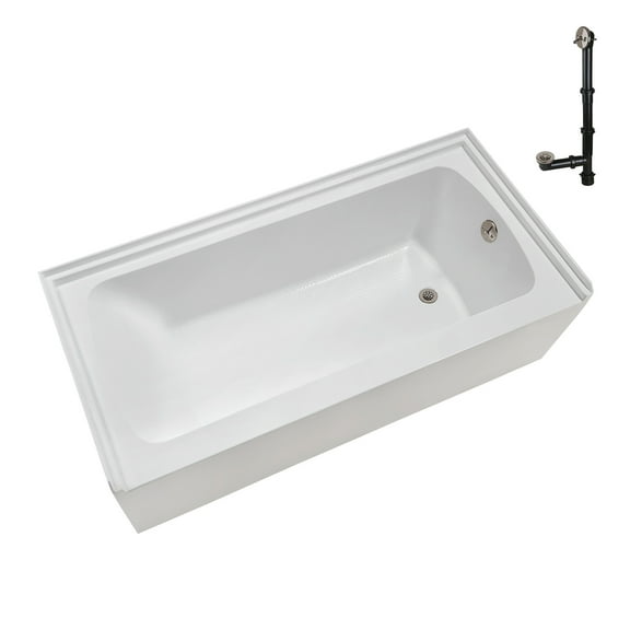Streamline NAL-5460-BNK 66 in. x 32 in. Acrylic Right-Hand Drain Alcove Bathtub in Glossy White With External Drain in Brushed Nickel