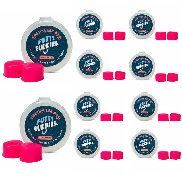 Tapones para los oídos Putty Buddies Floating, paquete de 10 pares, color rosa intenso