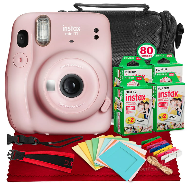 Fujifilm Instax Mini 11 Instant Camera - Blush Pink (16654774) + Fujifilm  Instax Mini Twin Pack Instant Film (60 Sheets) + Batteries + Case - Instant