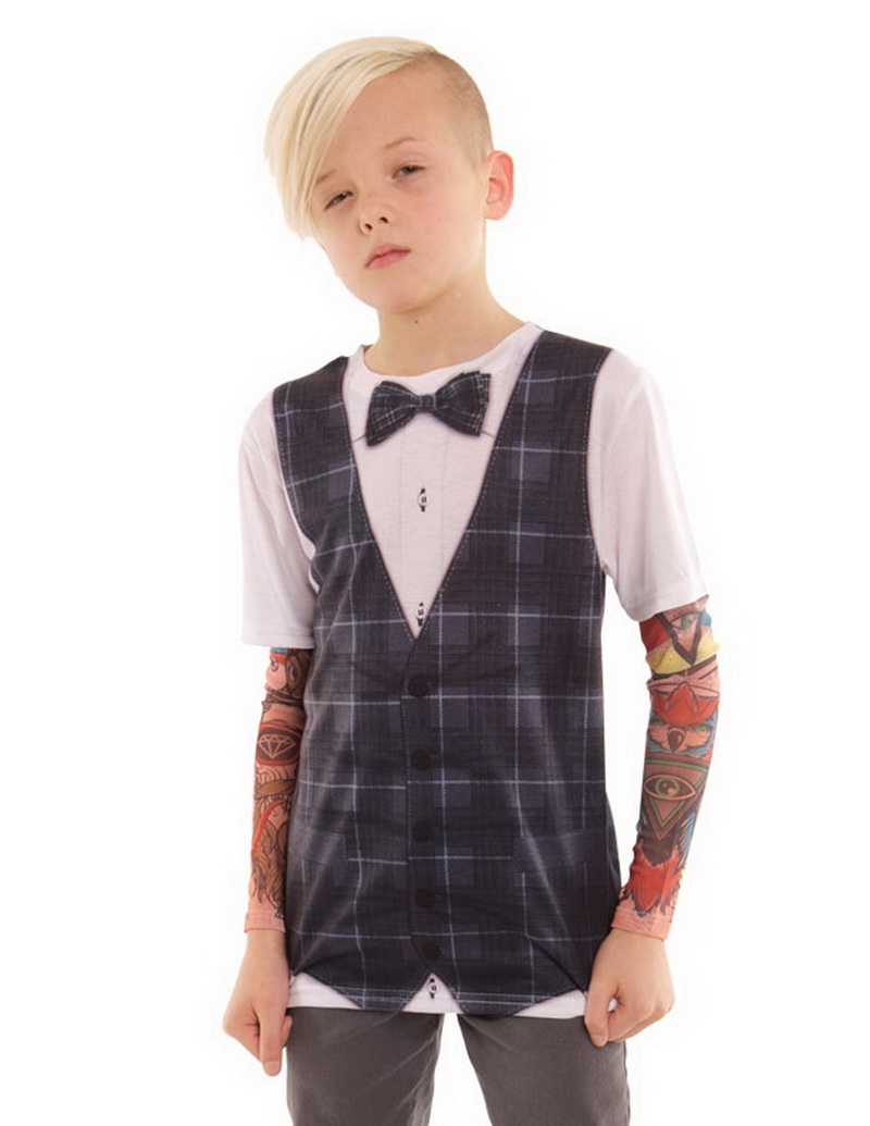 Faux Real Shirt F134199-L Youth Hipster Vest with Tattoo Black - Large