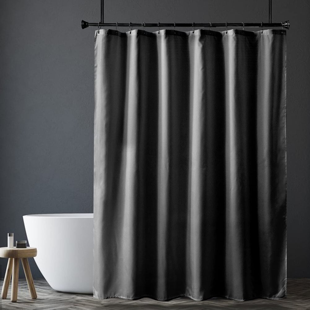 Pure Color Black Shower Curtain Bathroom Mat Waterproof Fabric & 12 Hooks 72x72" 