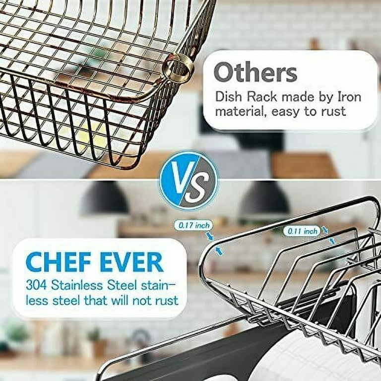 Large Dish Drying Rack with Drainboard Set, Danhaei 304 Stainless Steel 2  Tier Dish Racks with Drainage for Kitchen Counter, Dish Drainer with  Utensil Holder and Drying Mat 