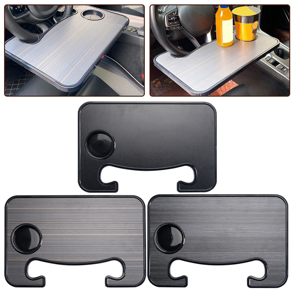 Car Steering Wheel Tray Drink Holder Faux Wood Grain Steer Wheel Laptop Desk