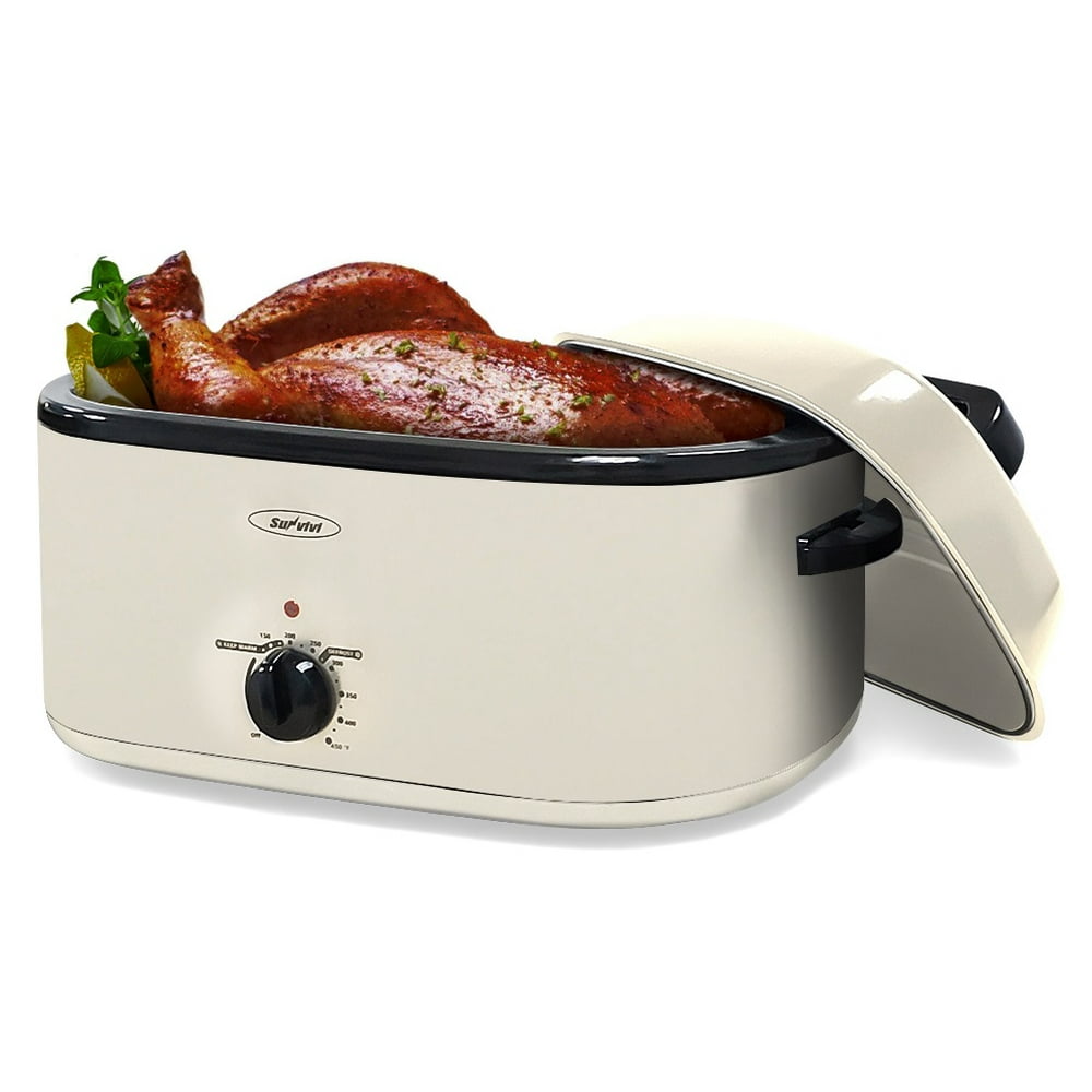 18 Quart Roaster Oven with SelfBasting Lid Removable Pan, Stainless Steel White