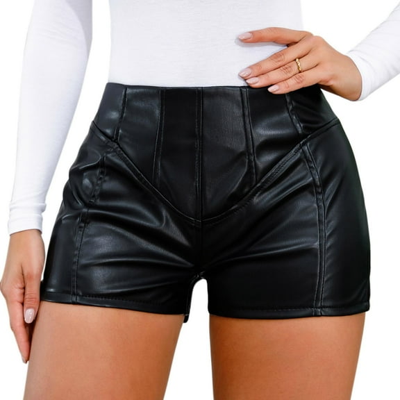 Dyegold Leather Shorts For Women Summer Casual High Waisted Black PU Leather Stretchy Sexy Hot Pants Faux Leather Shorts