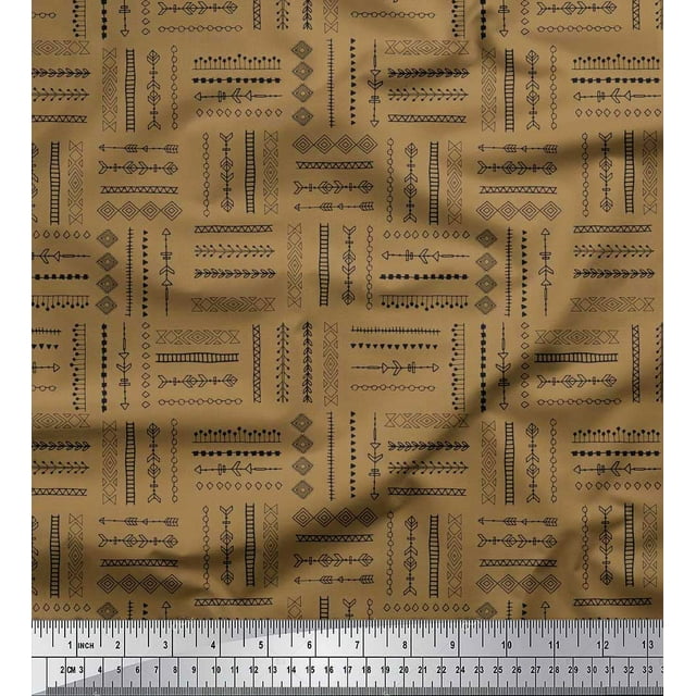 Soimoi Brown Velvet Fabric Geometric & Arrow African Printed Fabric 1 Yard 58 Inch Wide