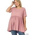 thumbnail image 3 of TheLovely Women & Plus Round Neck Brushed DTY Short Sleeve Ruched Tunic Blouse Top, 3 of 5