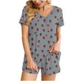 thumbnail image 2 of Goodtrade8 Pocket Woman Pajamas Sets 2 Piecess Petite Sleepwear Casual Short Sleeve Printed V-Neck Womens Pajamas, 2 of 8