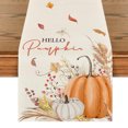 thumbnail image 1 of Chemin de Table de l'Action de Grâce Hello Pumpkin Flowers Leaves, Récolte Saisonnière Automne Vintage Cuisine Table à Manger, 1 of 5