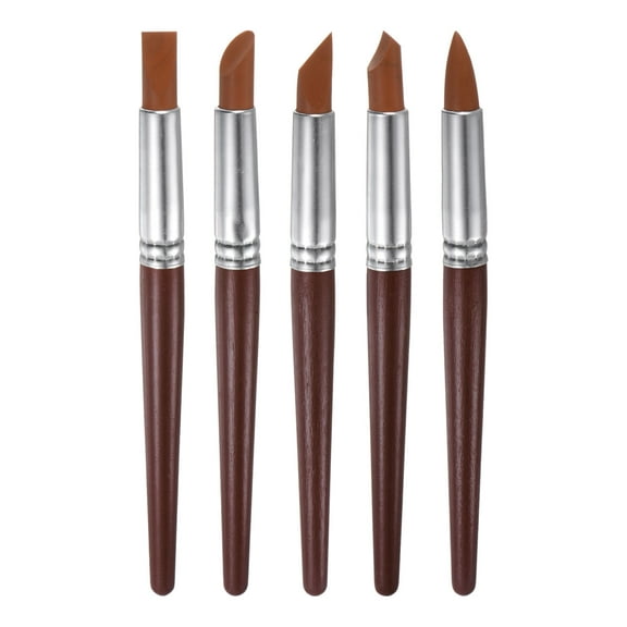 Uxcell 5pcs Silicone Clay Sculpting Tool Pottery Modelling Shaper Carving Tool for Ceramic Sculpture Polymer Clay, Brown