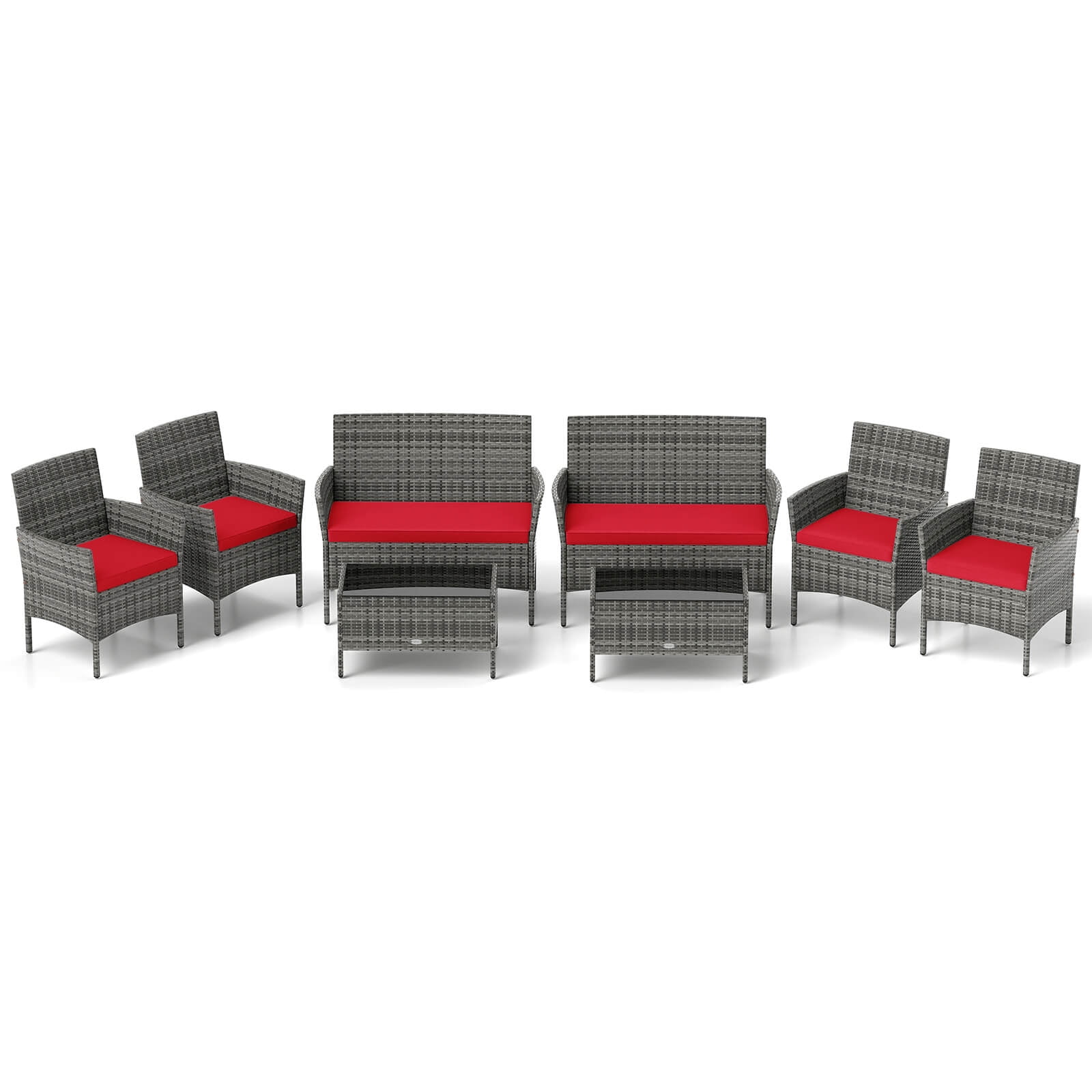 Costway 8 PCS Patio Furniture Set with Washable Cushions and Tempered Glass Coffee Table