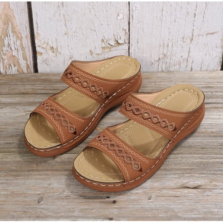 KAQ Sandals for Women Wedge Shoes Slip On Wide Width Sandals for Women Orthopedic Sandals for Women Arch Support Slides Sandals Comfortable Lightweig