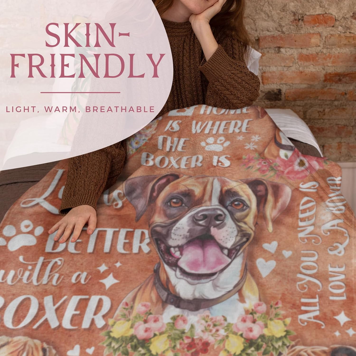 Boxer Dog Gifts for Women and Men, Best Unique Boxer Dog Flannel Throw Blanket for Boxer Lovers, 50 x 60 inch, Skin Friendly, Novelty Boxer Gifts for Dog Lovers