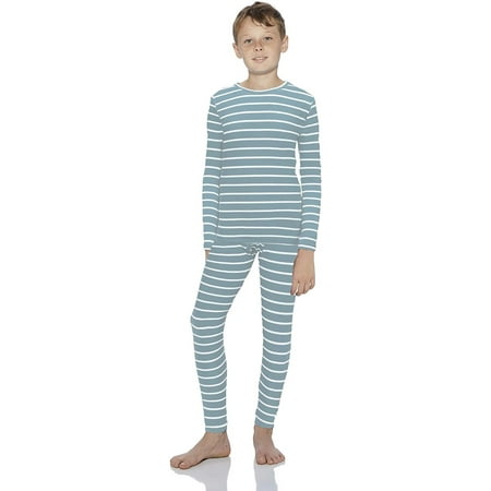 

Rocky Striped Thermal Underwear for Boys Fleece Lined Thermals Kids Base Layer Long John Set (Seafoam Striped - X-Small)