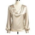 thumbnail image 5 of Satin Silk Blouse for Womens Trendy Ruched Long Sleeve V Neck Tie Dress Shirt Casual Loose Office Work T-Shirt, 5 of 6