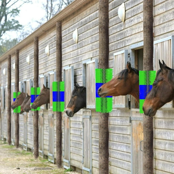 4 Pcs Goat Scratcher Brushes, Full Massage Tool for Cow, Horse, Pigs - Includes Scratcher Post for Stables (Green)