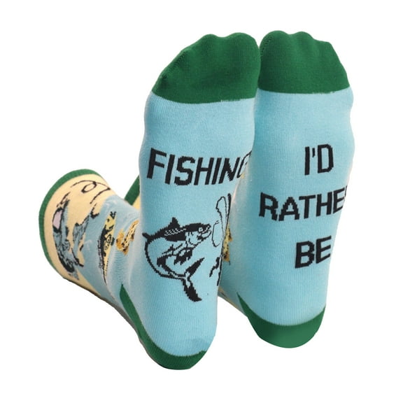 RYUJNDK Breathable High Cut Angling Socks with Funny Quote Rather Be Fishing For Men Dad Husband Grandpa