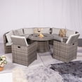 thumbnail image 3 of Direct Wicker 8-Piece Patio Conversational Sofa Set with Aluminium Firepit Table & Rattan Chairs - Grey, 3 of 6