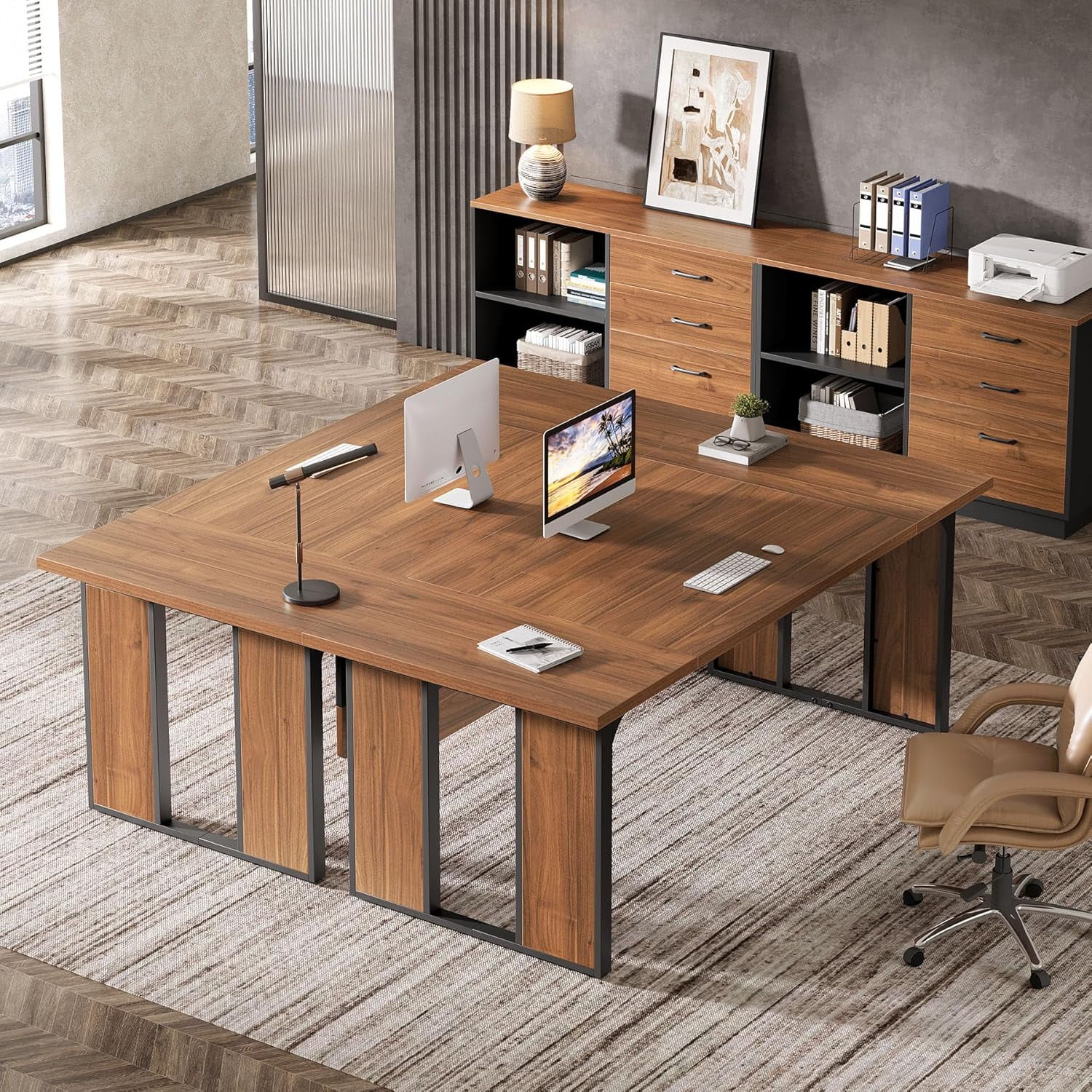 Tribesigns 63-Inch Executive Desk, L-Shaped Office Table with 47-Inch File Cabinet