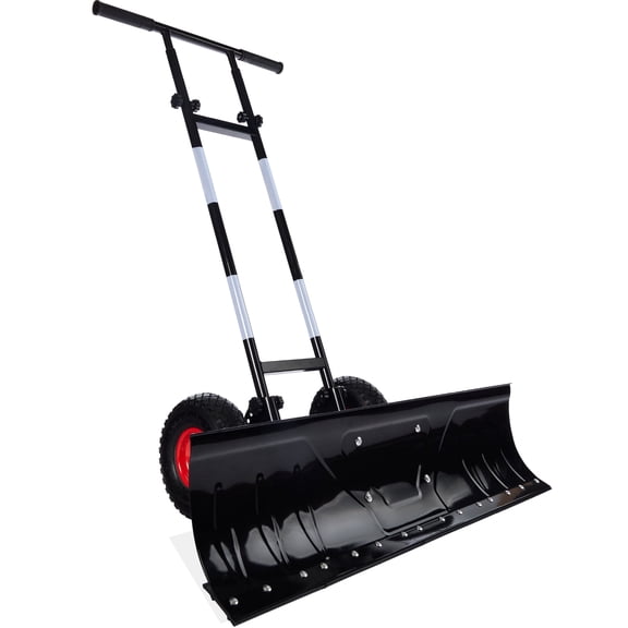 Best Choice Products 36in Galvanized Blade Hand Snow Pusher w/ 2 Wheels, Adjustable Handle, Blade Angle - Black
