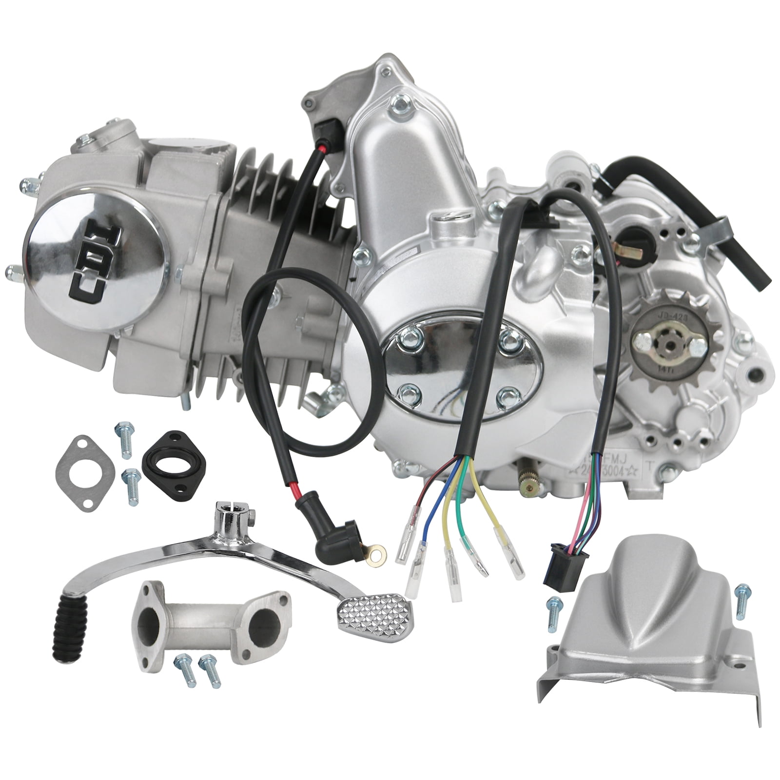 YC Yier Complete 140cc Engine Motor Kit Semi Auto Electric Start 4-Stroke Motor 3 Speed +Reverse & Wiring & Carburetor & Exhaust System for Go Kart ATV Quad Buggy Golf Cart 4 Wheelers Taotao ATC70