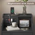 Nightstand with 3 Storage Drawers and Hutch, Black Night Stand with