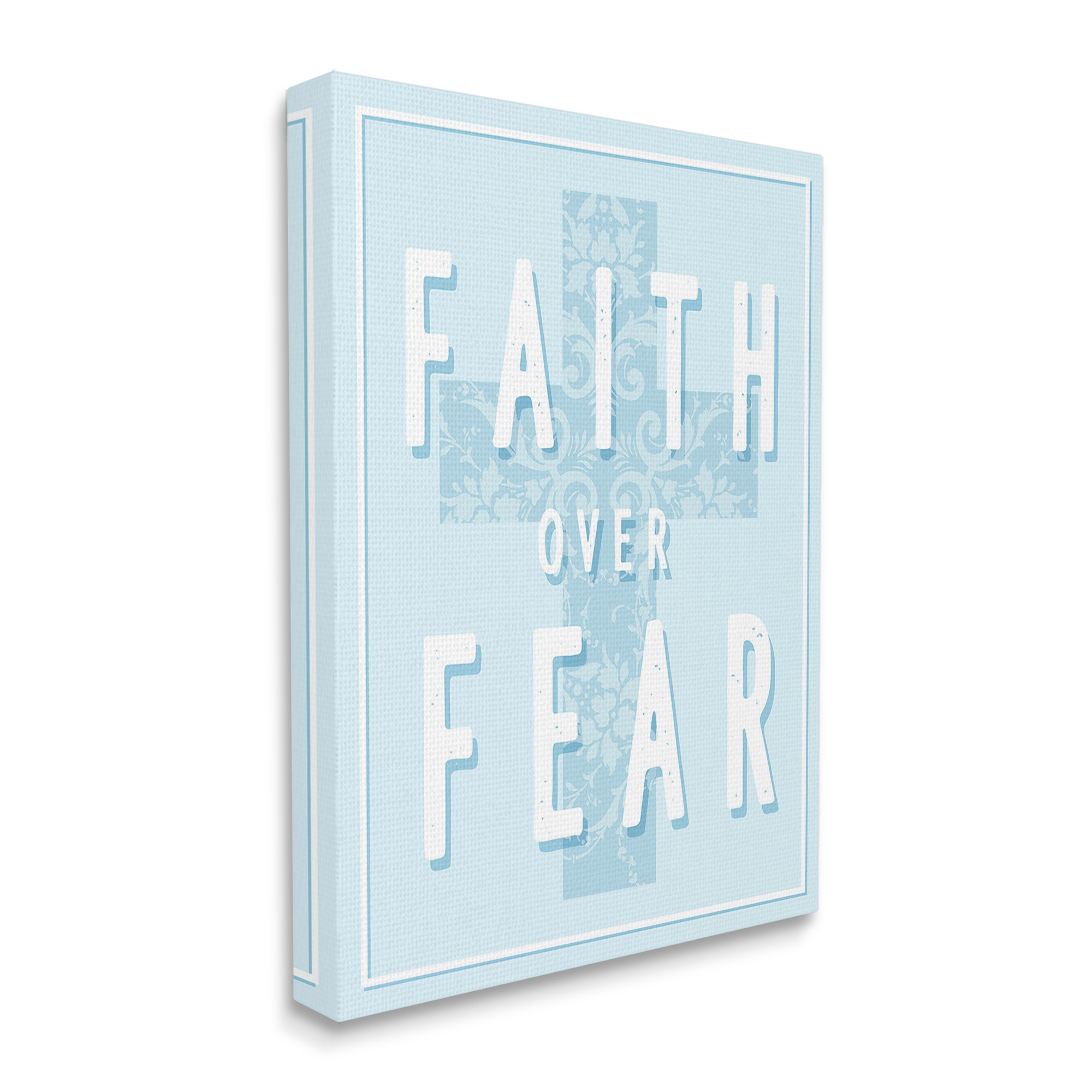 Stupell Industries Blue Faith Over Fear Inspirational Painting Gallery Wrapped Canvas Art Print Wall Art, 24 x 30