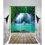 MOHome Waterfall Backdrop 5x7ft Forests Green Trees Clear Lake Nature Scenery Plank Floordrop Party Event Decoration Adult Travel Interior Wallpaper Children Birthday Newborn Baby Theme Video Props