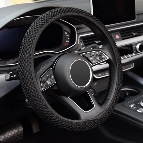 Chasenew Elastic Stretch Steering Wheel Cover 15 Inch, Breathable Ice Silk Microfiber, Non-Slip Grip, Warm in Winter and Cool in Summer, Odorless, Car Accessories Fit Cars, SUVs, Black