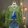 thumbnail image 4 of Yteetum Women's Christmas Crewneck Sweatshirts Oversized Christmas Tree Print Pleated Ruffle Trim Pullover Hoodless Sweatshirts Womens Casual Xmas Graphic Round Neck Loose Lantern Sleeve Sweatshirts, 4 of 5