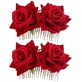 thumbnail image 1 of 2Pcs Bridal Hair Bun Clips Fabric Rose Flower Hair Combs Wedding Hair Styling Tool, 1 of 8