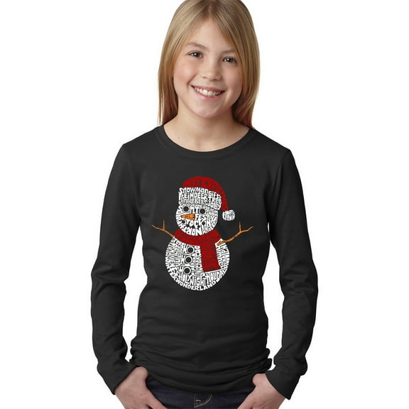 Christmas Snowman - Girl's Word Art Long Sleeve T-Shirt