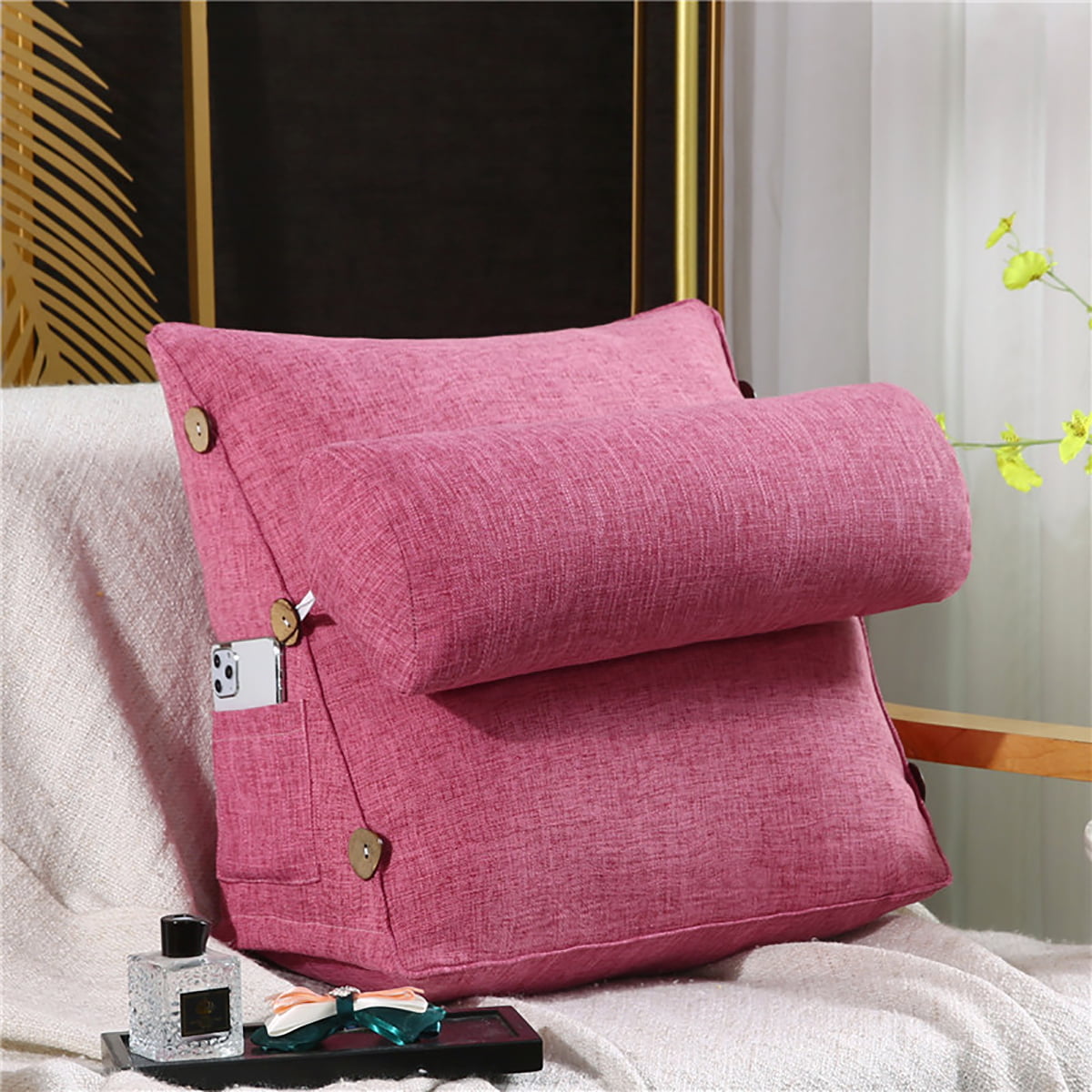 60cm Wedge Reading Pillow Rest Sleep Neck Sofa Bed Lumbar Office Cushion Headbo 