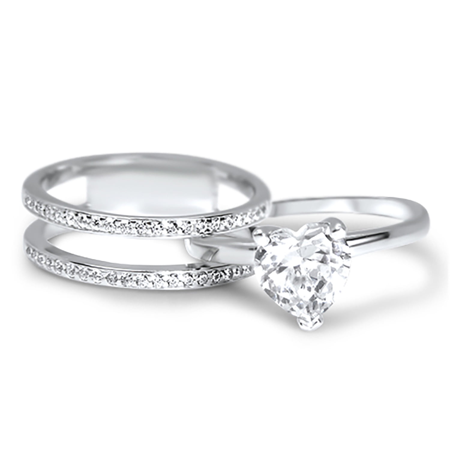 LaRaso Co White CZ Engagement Wedding Ring Set with Guard in Sterling Silver for Women Size 10