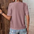 thumbnail image 5 of Womens Lace V Neck Short Sleeve Eyelet Tops Dressy Business Casual Work Shirts Blouse Solid Color Button Summer T Shirts, 5 of 5