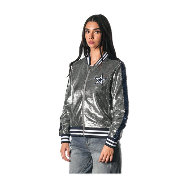 Women's The Wild Collective Silver Dallas Cowboys Sequin Full-Zip Bomber Jacket