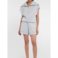 thumbnail image 3 of Women Two Piece Outfits Tracksuit Half Zip Lapel Cap Sleeve Sweatshirt High Waist Drawstring Shorts Set Sweatsuit, 3 of 6
