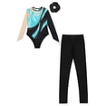 thumbnail image 3 of TTAO Kids Girls Rhinestone Gymnastic Ballet Leotard Dance Unitard Biketard and Leggings Pants Hair Band Set B Turquoise 6, 3 of 5