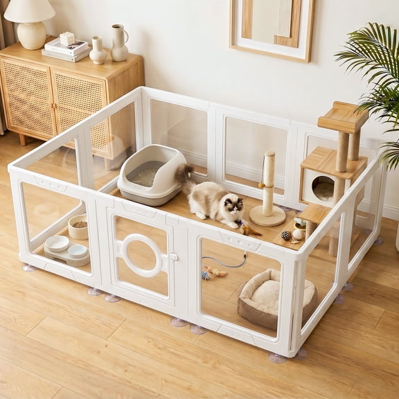 JEKO&JEKO Clear Acrylic Pet Playpen for Dogs and Cats, Indoor Pet Pen for Small Pets, Easy Assembly, 10 Panels, White