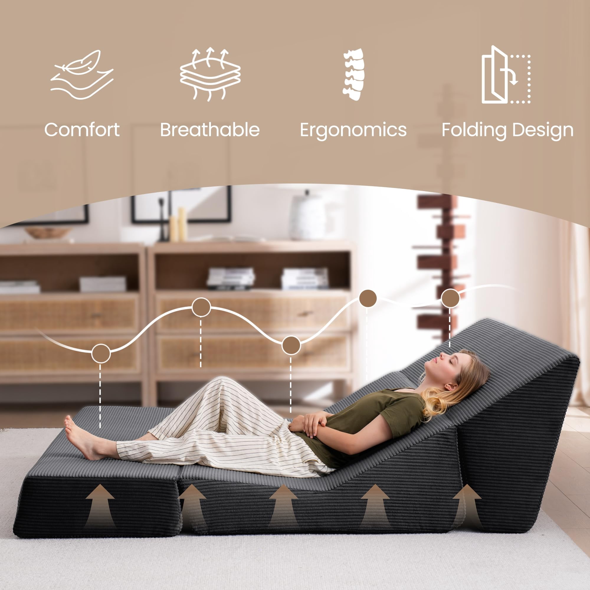 Vorthio Ergonomic Accent Sofa Chair with Wide Seat and Deep Cushion, 105° Reclined Backrest, High Density Foam & S Spring Support, Dual Removable Fabric Covers, Steel Frame Living Room Lounge Chair