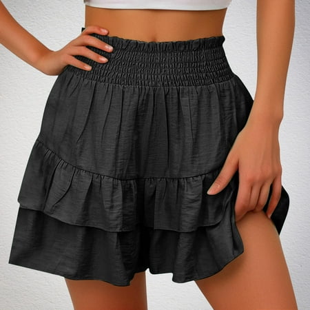 Aboser Women s Tutu Skorts Cute Ruffle Shorts Trendy Tiered Layered Mini Shorts Y2k Bloomers Lightweight Cotton Linen Skirts Comfy Smocked Waist Shorts